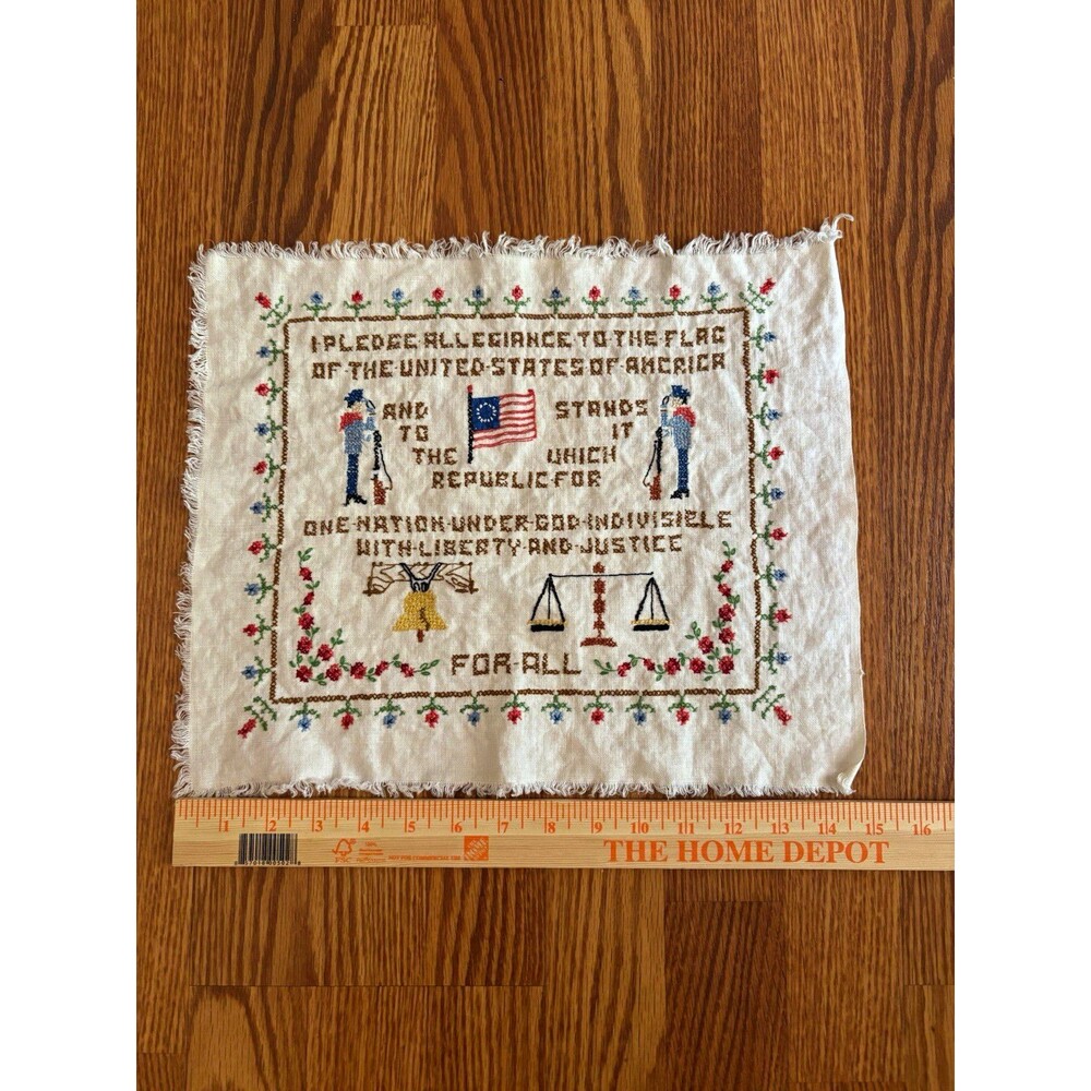 Pledge of Allegiance Finished Cross Stitch Sampler Embroidery Piece